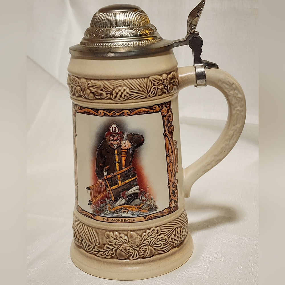 GERZ 97% ZINN Vintage Collectible German Firefighter Stein with Pewter L…